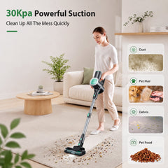 Prettycare Cordless Vacuum Cleaner,30Kpa 40min 6-in-1 Upright Stick Vacuum Cleaner for Pet Hair Carpets Floors with LED light