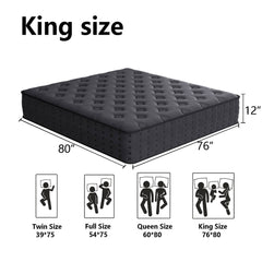 Tryagat 12” King Hybrid Mattress in a Box, Medium Firm King Size Mattresses, Cooling Gel Memory Foam Mattress with Individually Wrapped Pocket Coils, Pressure Relief