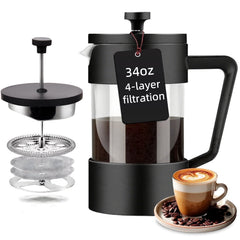 Acarner French Press Coffee Maker 34 oz, Heat Resistant Thick Borosilicate Glass French Presses with 4-Level Filtration, Ice Tea and Coffee Glass Pitcher