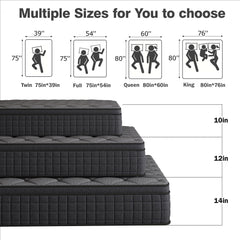 gunugu 12 inch King Hybrid Mattress in a Box, Cooling Gel Memory Foam Mattress with Individually Wrapped Pocket Coils, Medium Firm