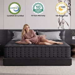 Tryagat 14” Queen Hybrid Mattress in a Box, Medium Firm Queen Size Mattresses, Cooling Gel Memory Foam Mattress with Individually Wrapped Pocket Coils, Pressure Relief
